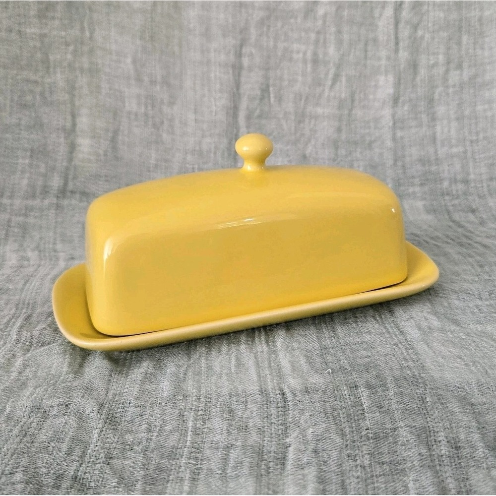 NOW Design Vibrant Yellow Butter Dish W/ Lid W/ Small Knob Handle Ceramic